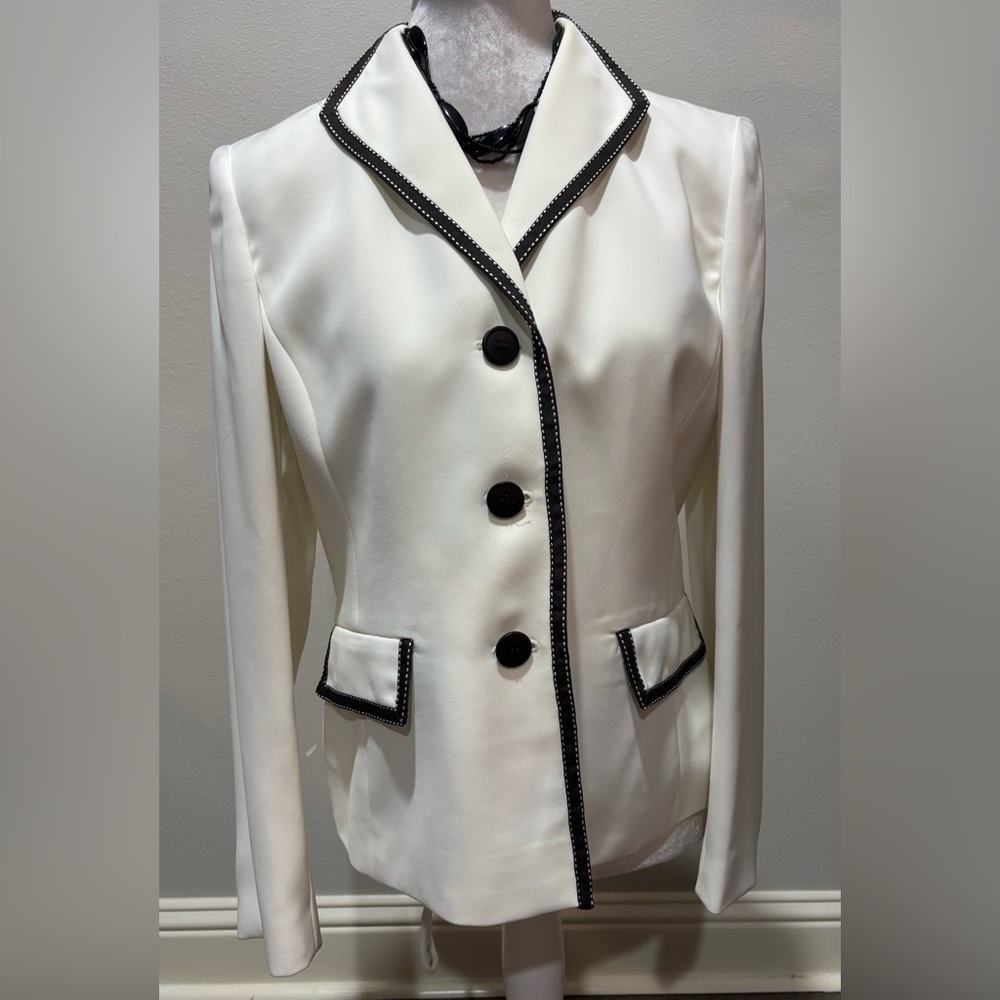 Kasper Dress Blazer White With Navy Contrast Trim Nautical Sz 6 Petite 6p